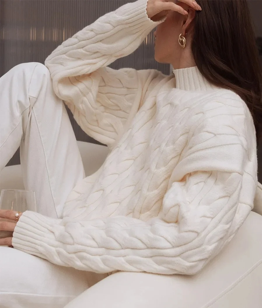 

Женская осенне-зимняя водолазка, вязаный свитер, ленивый свободный крой, повседневные пуловеры с длинными рукавами