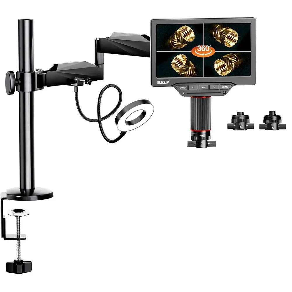 

Elikliv EM3K-3D Max 3D Digital Microscope with Magnetic Dual Lens 10.1" HDMI Soldering Microscopio for Electronics w/Flex Arm 3K