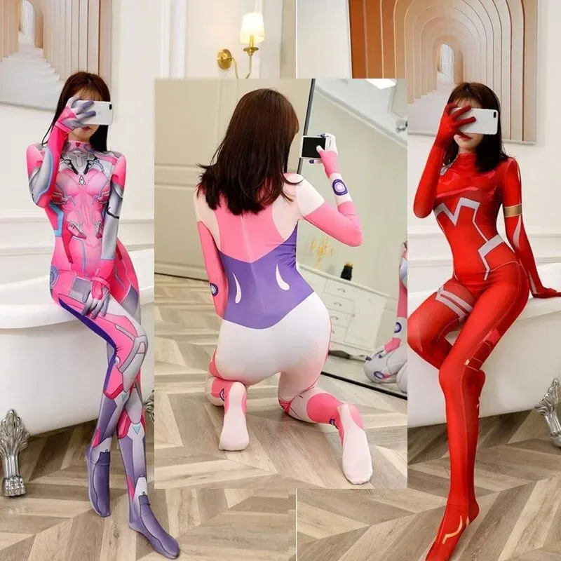 Zero Two Overwatch D.va Asuka Ayanami Rei Kiana Аниме Костюмы для косплея Сексуальные колготки Комбинезон Костюмы на Хэллоуин для женщин Spa Россия
