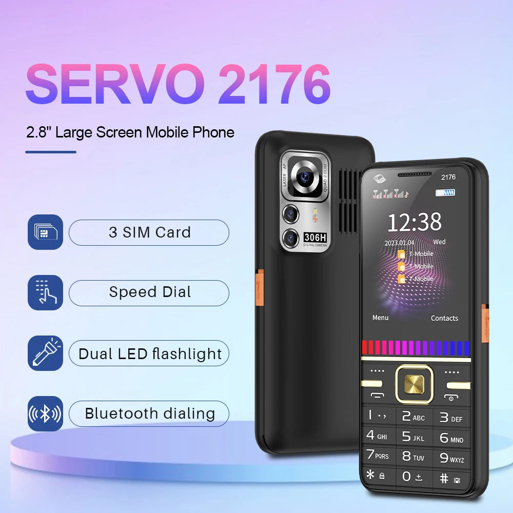 SERVO 2176 Large Voice 2G Mobile Cellphone 3 SIM Cards Call Recording 2500mAh FM Radio Torch Big Button Mobile Phone For Elderly