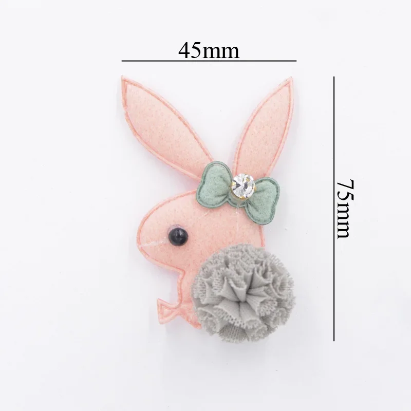 Plush Fabric Patch Bow Tie Rhinestone Chiffon Ball Cartoon Rabbit Applique for Clothing Craft Sticker DIY Hair Decor