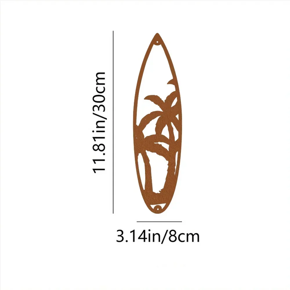 Adorable Metal Surfboard Tropical Decor – Cute with Tropical Charm. Lovely Tropical Palm Tree Metal Surfboard Wall Art