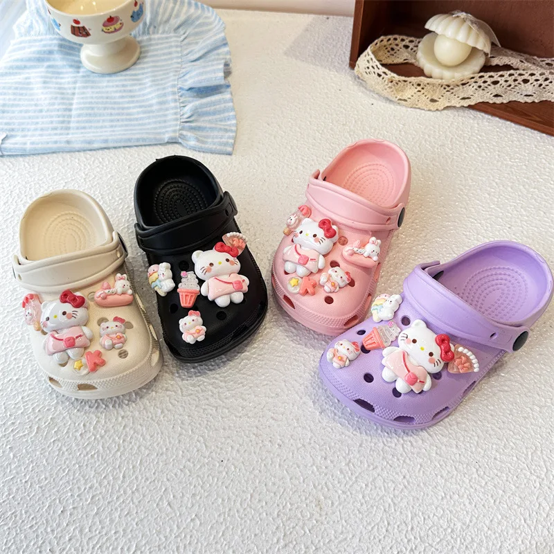 

2026 Summer Sandals Cute Hello Kitty Clogs Girl Toddler Non-Slip Beach Shoes Lightweight Cartoon Slippers