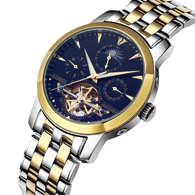 นาฬิกาข้อมือสวิส GUANQIN ใหม่ล่าสุดของผู้ชายระบบนาฬิกากลไกอัตโนมัติมู่เล่กันน้ำเรืองแสง