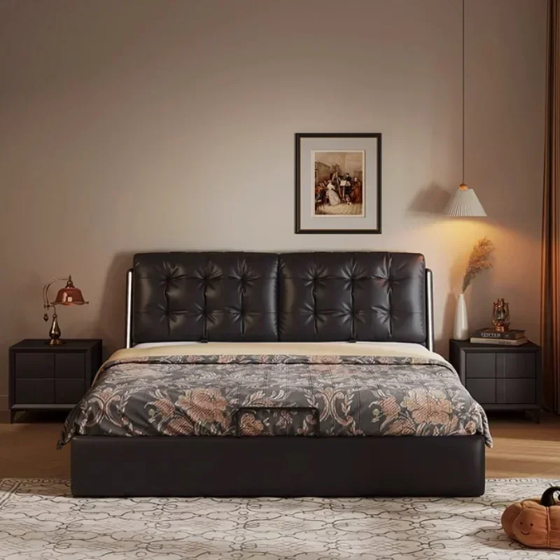

Pretty Modern King Size Bed Frame Storage Black Italian Double Bed Luxury Villa Camas Matrimonial Bedroom Set Furniture Queen