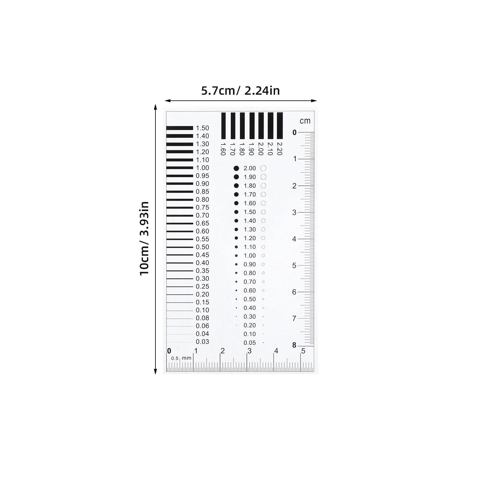 مسطرة قياس بطاقة الصدر، مقياس فيلم بلاستيكي عالي الدقة لعرض خط المنطقة، عيب قياس القطر، حجم الثاني، الكراك #3