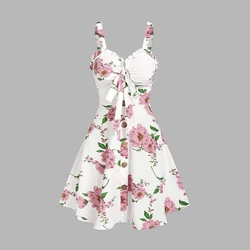 2025 Women's Fashion Dresses Floral Print Vacation Sundress Garden Party Dress Summer Ruffled Bowknot Mini Dress Vestidos