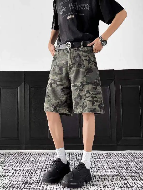 

American Retro Camouflage orts Men's Trendy High Street Workwear Logging Jeans over Knee Tactical Cotton Polyester Blend