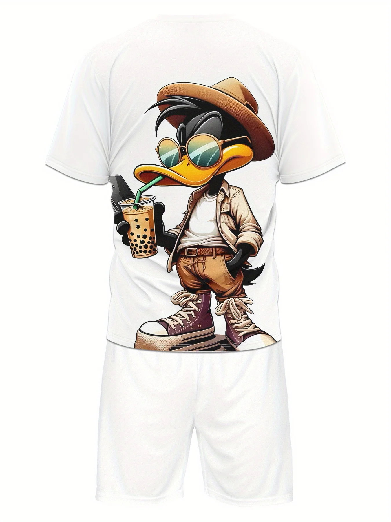 Set Pakaian Kasual Musim Panas Pria Kaos Grafis Donald Duck World Celana Pendek Pakaian Kasual Desain Cetak Lucu Set Tracksuit