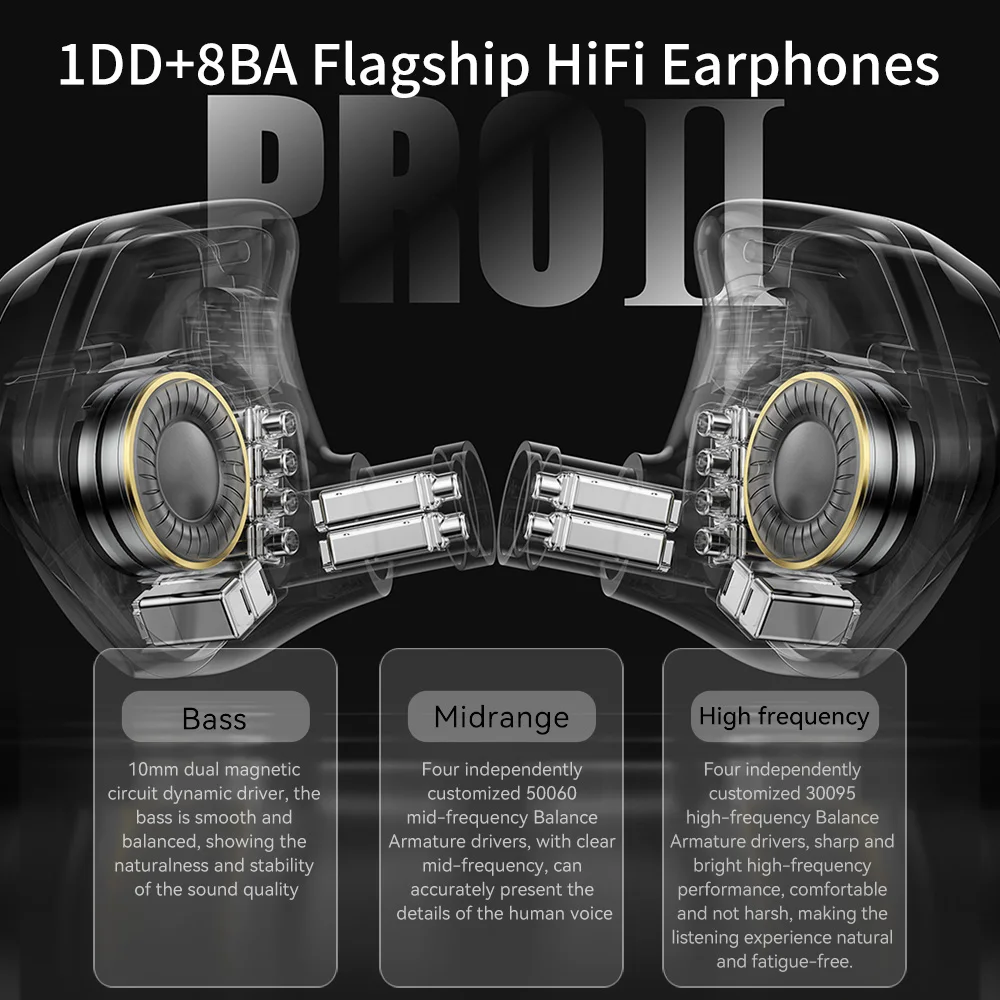 سماعات TRN VX PRO+ 1DD+8BA هاي فاي الرائدة ذات تسعة وحدات مع كابل قابل للفصل