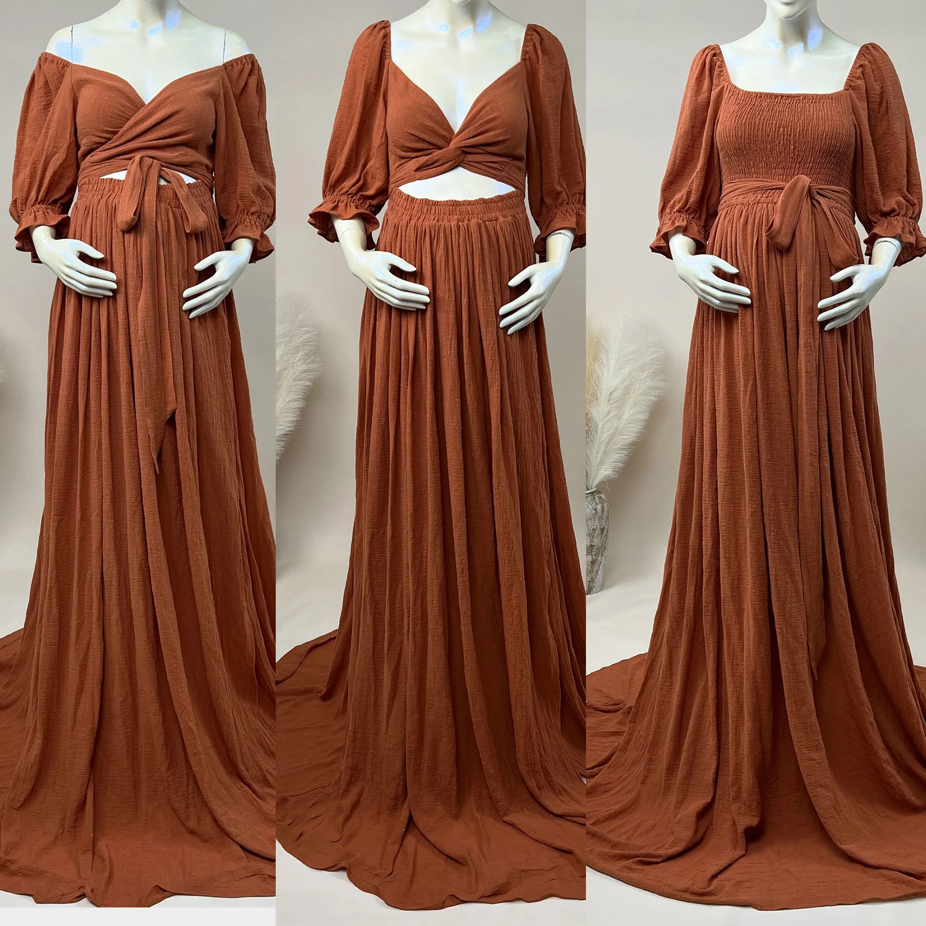 Don&Judy Boho Pregnant Women Dresses for Maternity Clothes Photo Session Cotton Multi-Wear Maxi Gown Autumn Party Wedding Dress