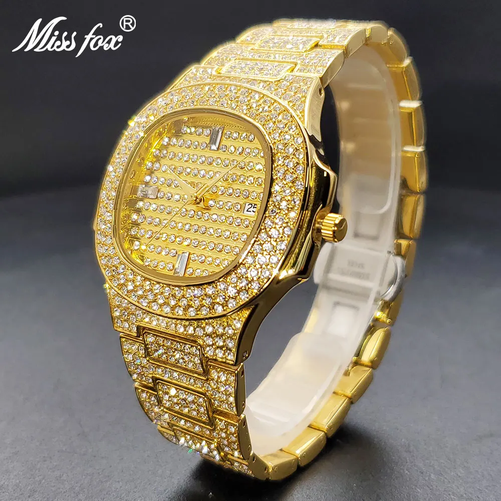 

Gold Men's Watches Luxury Classic Square Quartz Watch For Men Calendar Waterproof Hand Clock Hip Hop Gift For Men Dropshipping