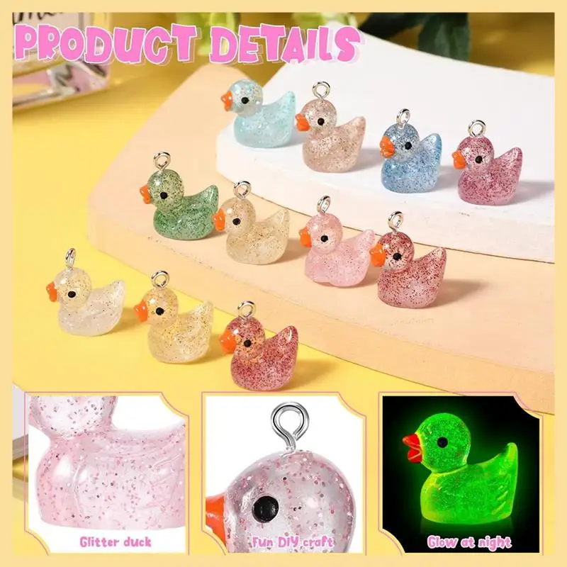 

Luminous Mini Resin Duck Charms Little Ducks Glow In The Dark Beads Miniature Ducks DIY Chain Pendant Ornament 200PCS Durable