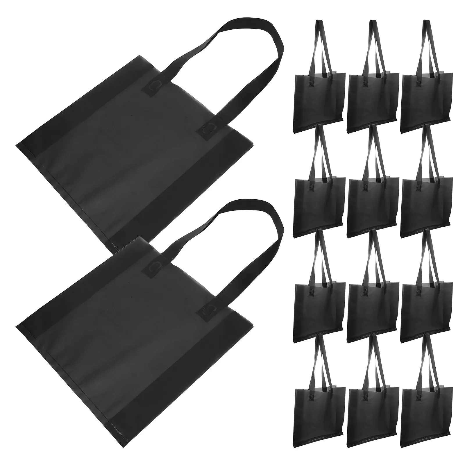50Pcs Frosted Shopping Tote Bags for Clothing Store Packaging Medium Size Black Shoulder Handle Reusable Large Capacity Grocery