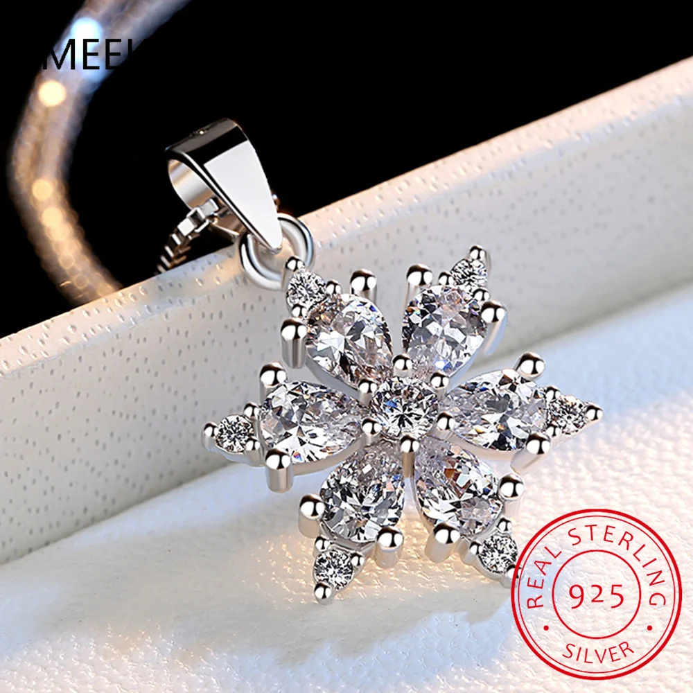 

Real Moissanite Snowflake Pendant Necklace D Color VVS1 Lab Diamonds 925 Sterling Silver for Women Wedding Fine Jewelry