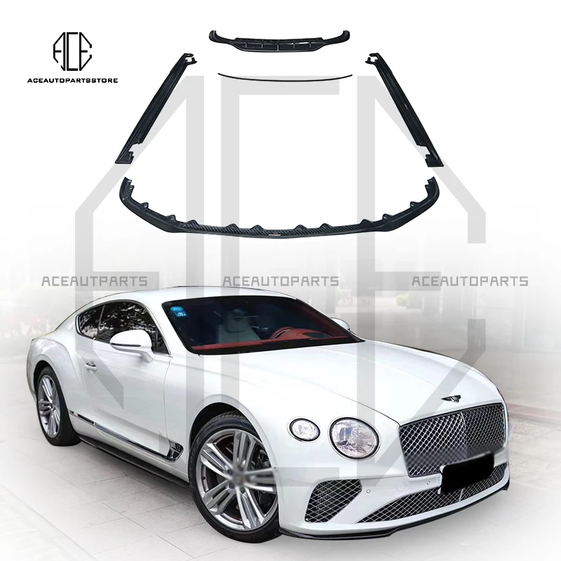 Carbon Fiber Body Kit Car Front Rear Bumper Lip Diffuser Side Skirt Spoiler Rear Wing For Bentley Continental GT W12 Style 2018+