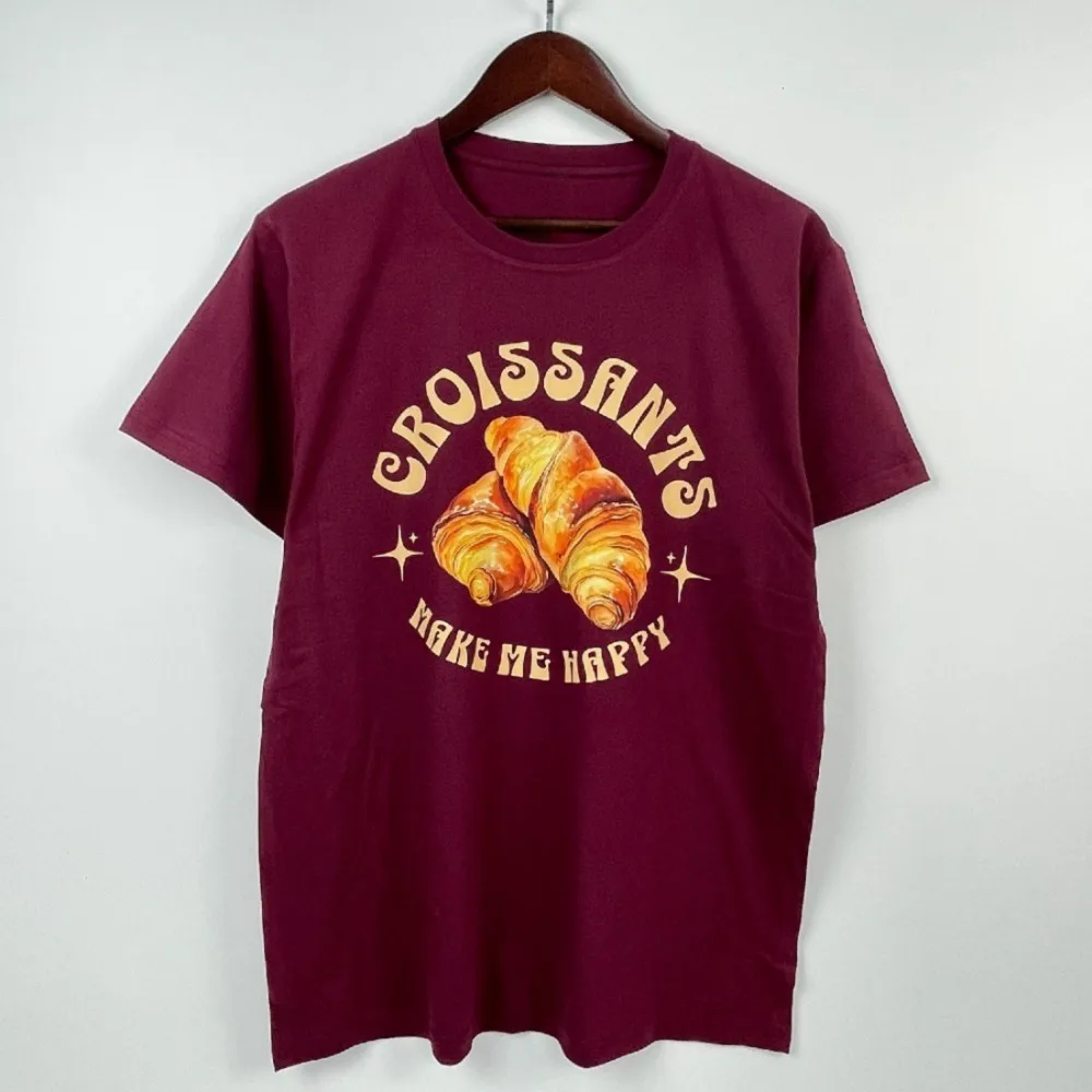 Croissants Make Me Happy Tee Croissant Lover TShirt Funny Croissant Shirt Baker Gift Pastry Chef Gift Retro Breakfast Club Tops