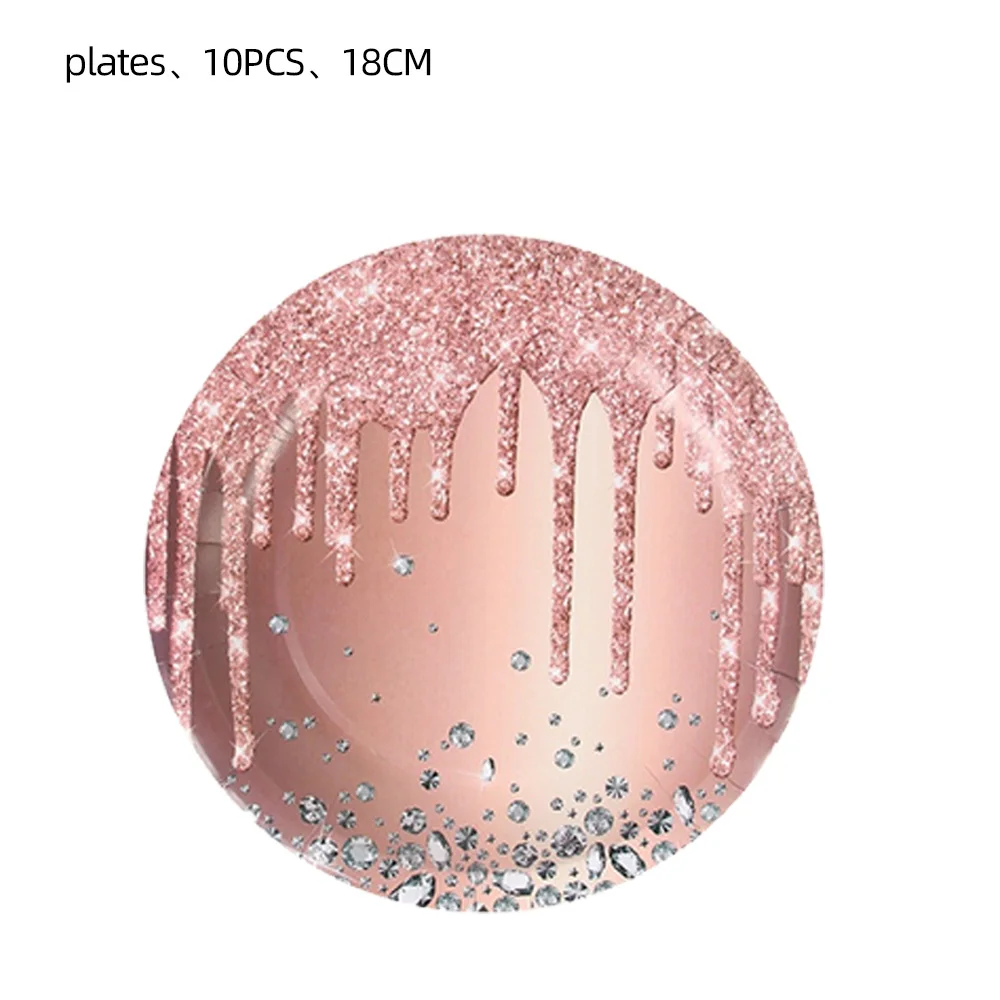 الوردي الوردي الذهب لوازم حفلات الزفاف حفلة عيد ميلاد الديكور الماس بريق نمط ورقة كأس لوحة الكبار فتاة غطاء المائدة #3