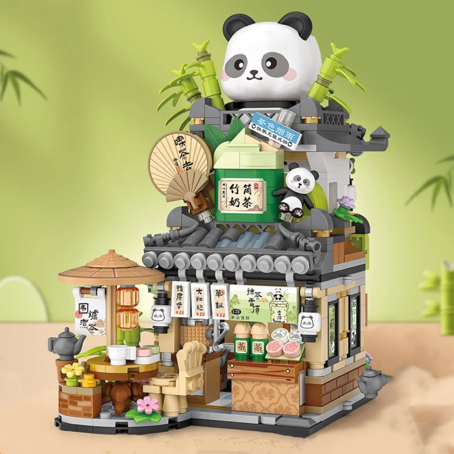 LOZ Mini city landscape building model Building Blocks Cafe Tea House Cute Bear children adult Christmas holiday gift image 3