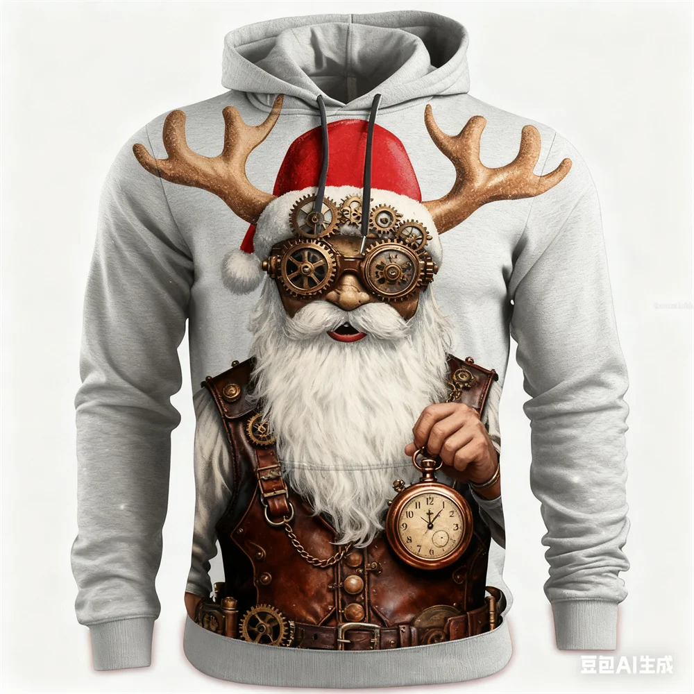 Christmas Autumn Men's Hoodie Fun Santa Claus pattern print man y2k clothing hoodies for man Winter new in hoodies & sweatshirt