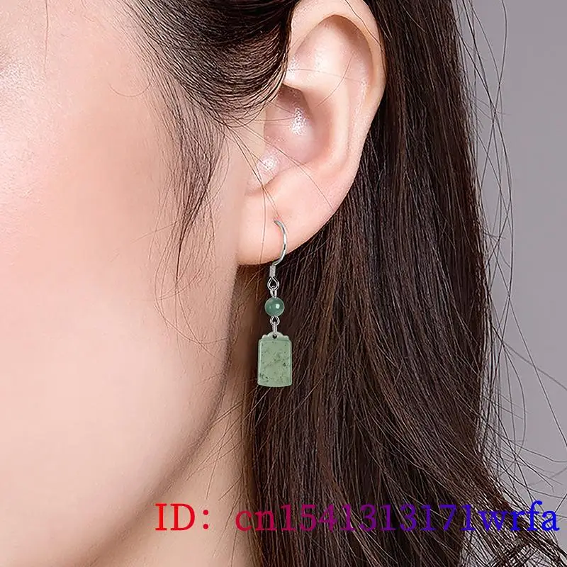 Myanmar Jade Earrings Vintage Gift Stone Gemstone 925 Silver Natural Jewelry Gifts for Women Carved Real Burmese Jadeite