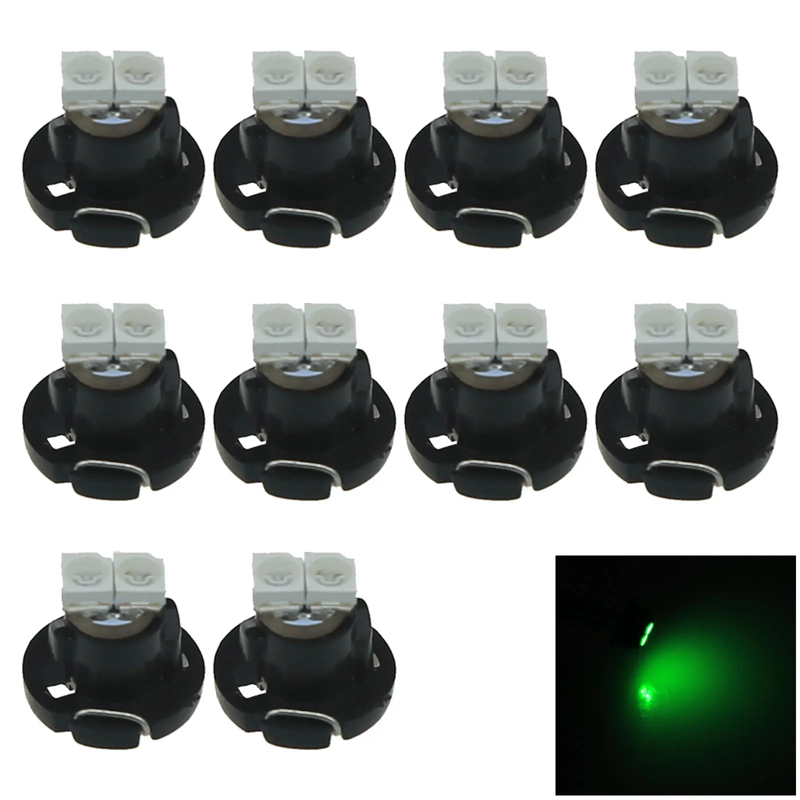 10x Green AUTO T4.2 Lamp NEO Dash Twist Socket HVAC Cluster Light 2 Emitters 1210 SMD LED 79674-S3N-941 N102-G