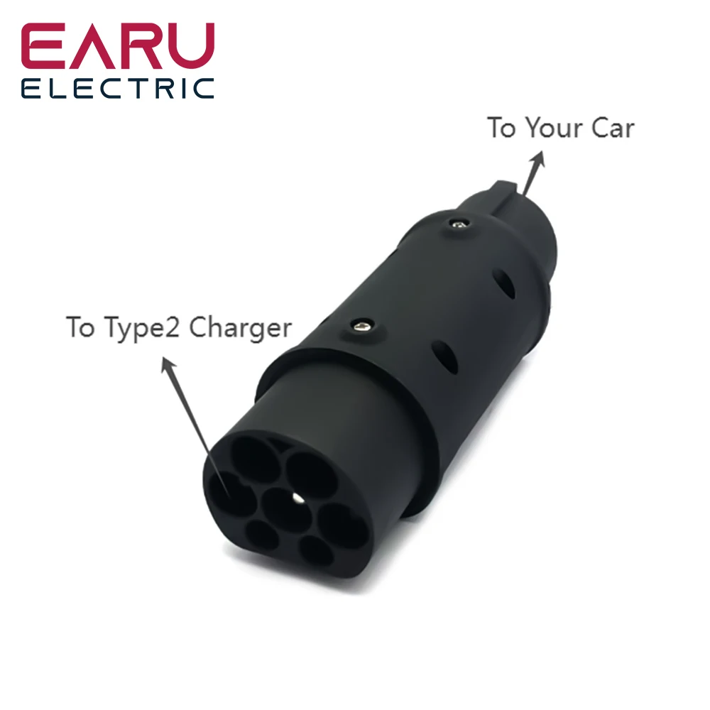 Earu 32A 22KW EV Charger Adaptor For Charging For Electric Vehicle Connector Type 2 to Type 1 SAE J1772 7.2KW Conventor