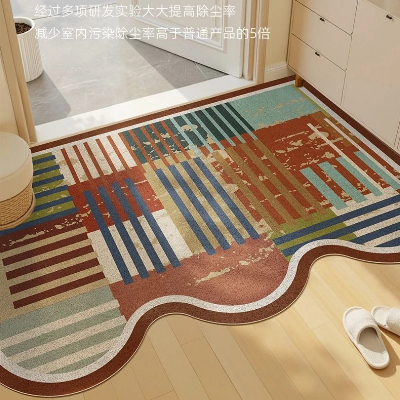 Entrance Door Mat Silk Circle Home Wash Free Entrance Mat Adjustable Carpet Dirt Resistant Non Slip Rug for Door Entry