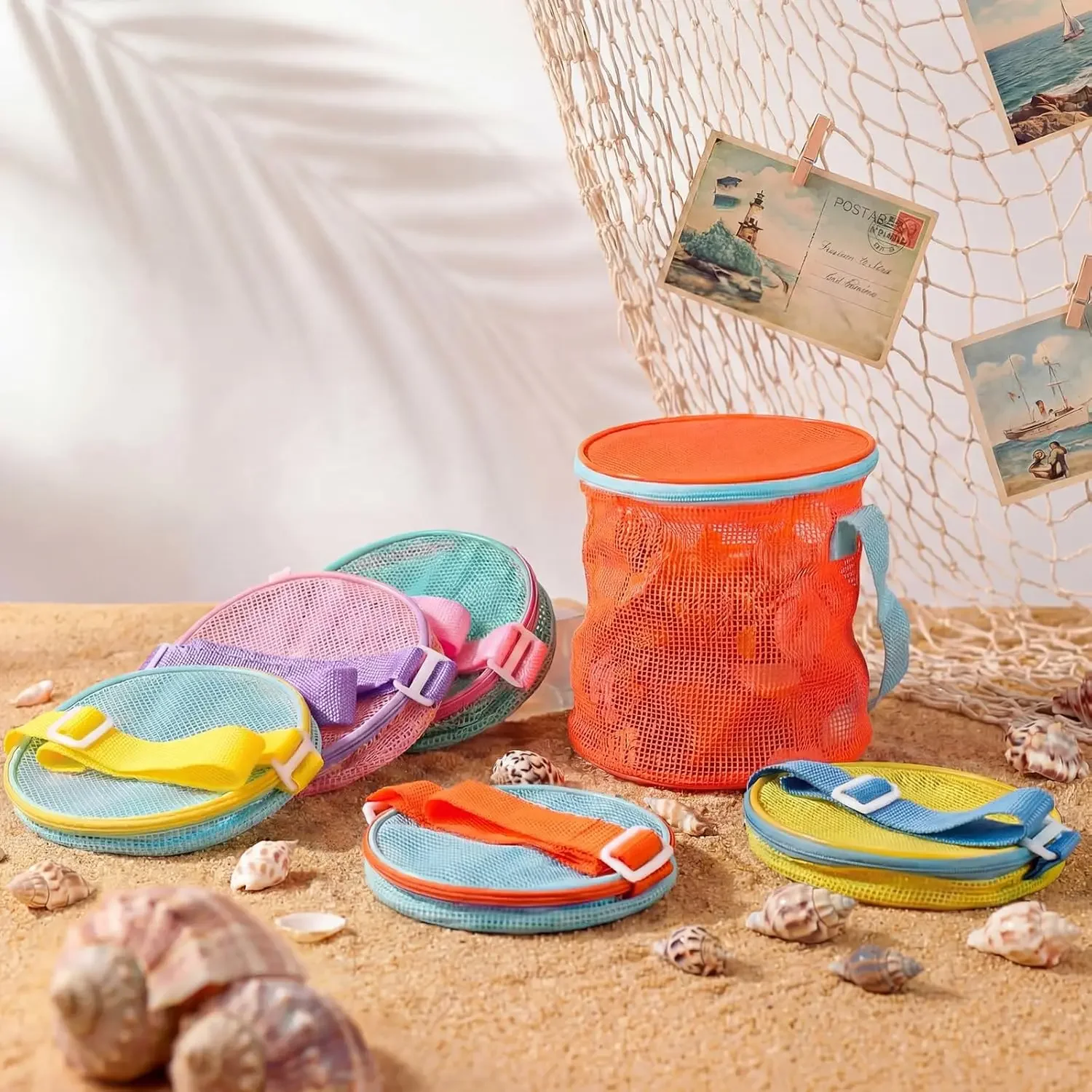 Sea Shell Bags Beach Mesh Seashell Holder Shelling Toys Storage Bag Collecting Bucket Bulk for Sandbox Beach Vacation Essentials