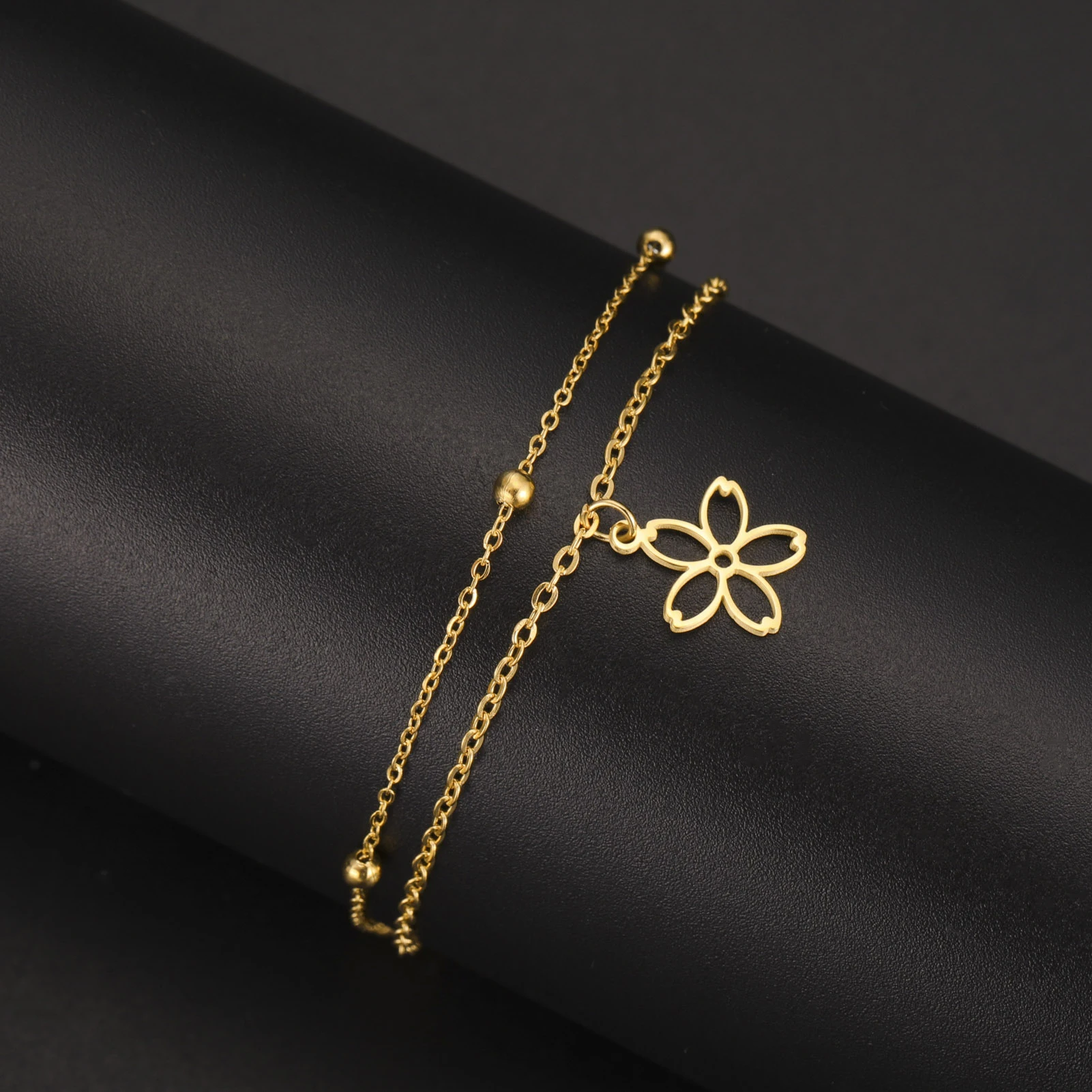 Cazador Sakura Blume Charm Armband für Frauen Mädchen Edelstahl Kpop Figaro Kette Armbänder auf Hand Schmuck Geburtstags geschenk