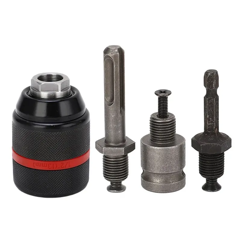 Self locking Threaded Keyless Metal drill chuck 1/2-20UNF 1.5-13mm  Quick Changing Tool Hex Round Wrench Adapter