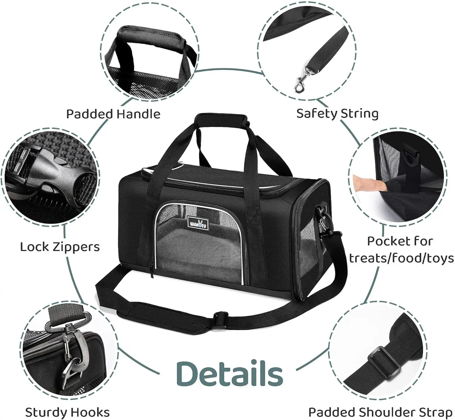 Wakytu Pet Carrier for Small Dogs Cats TSA Approved Pet Travel Carrier Bag Adequate Ventilation Soft Dog Cat Carrier