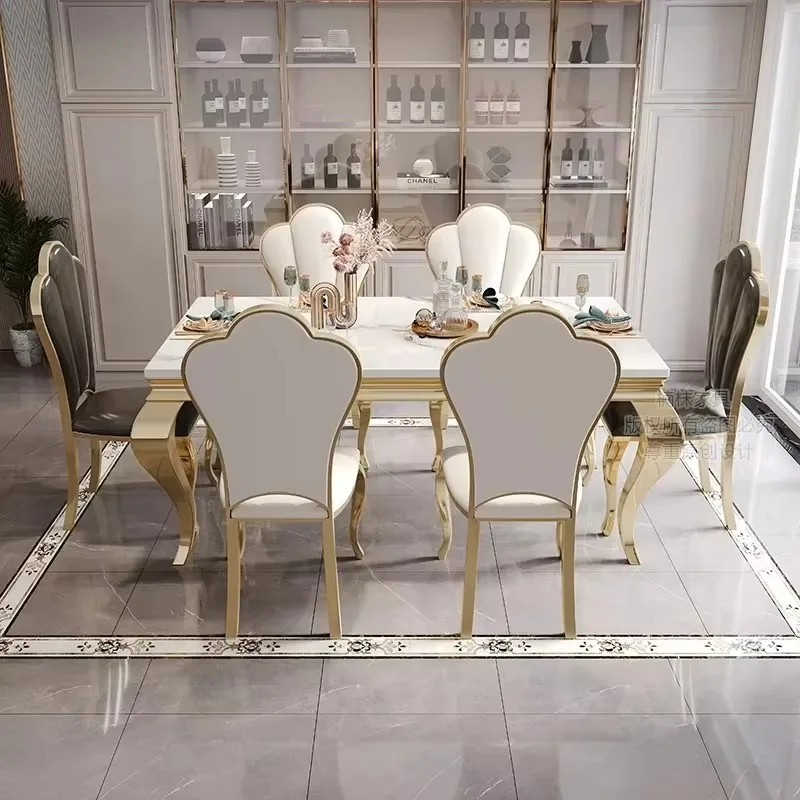 Marble Luxury Dining Table Unique Gold Individual White Italian Dining Table Rectangular Design Tavolo Da Pranzo Furniture Home