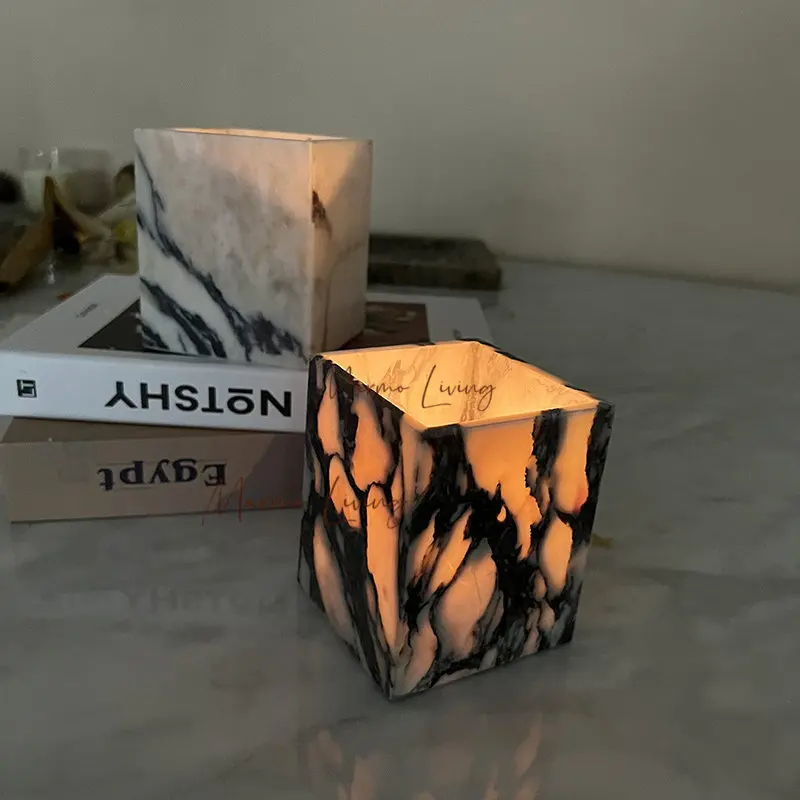 Italian Romantic calacatta violet Natural Marble Candle Holder for Living Room Dining Room Bedroom French Decor