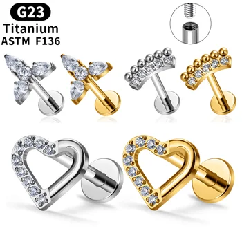 G23 Titanium Peach Heart Design Ear Tragus Cartilage Helix Daith Piercing Stud Earring Internal Thread Pierc Labret Lip Ring 16G