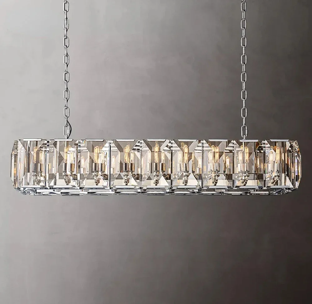 American hardware light luxury chandelier with crystal lamp shade for living room, hotel pendant light, dimmable