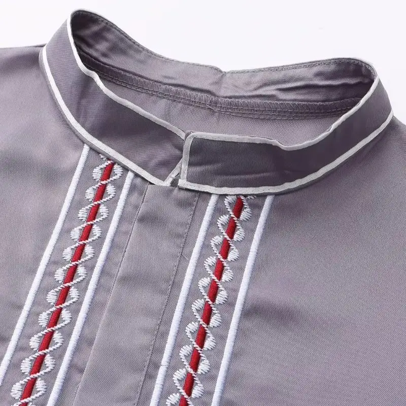 UNI Pria Muslim Baru Bordir Tangan Formal Mewah Lengan Panjang Kerah Berdiri Abaya Thobe Gaya Arab Saudi Gamis Pria Islami