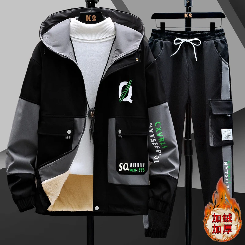 Winter Outfits Men Thick Warm Tracksuit Set Men Fashion Clothing SportswearJacket Pants 2 Piece Fleece Lined Sets