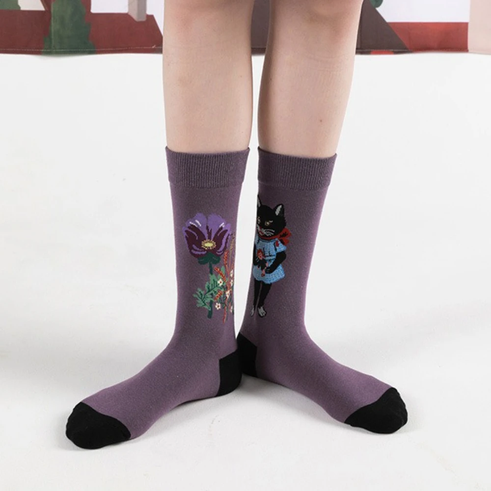 New Women Cotton Korean Designer Cute Forest Animal Cat Socks Female AB Mid-Calf Squirrel Rabbit Personality Funny Novelty Socks