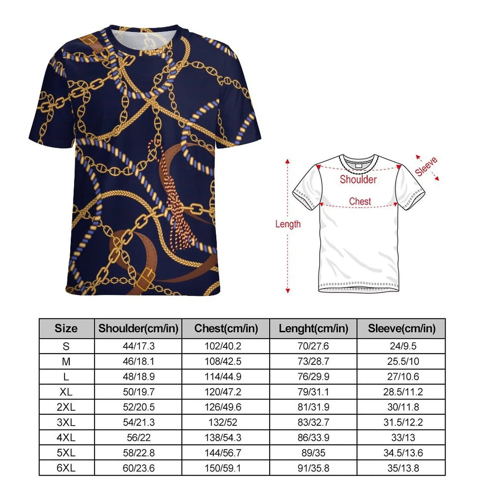 Gold Chain T-Shirt Belts Print Fashion T Shirts Couple Casual Tshirt Beach Short Sleeve Custom Tops Plus Size