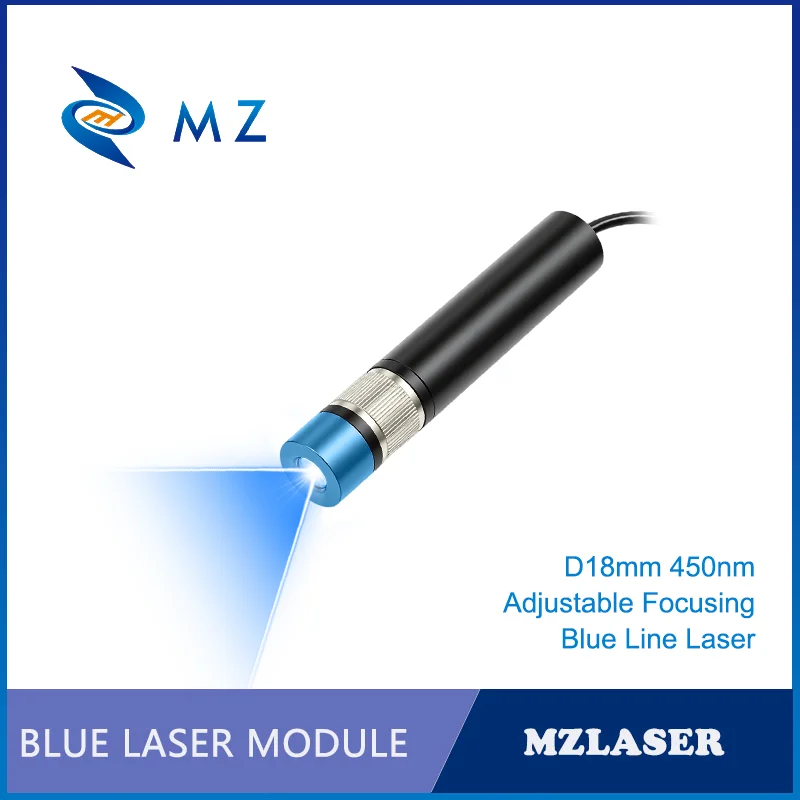 Adjustable Focusing Blue Line Laser Diode Module D18mm 450nm 50mW 100mW 5V 12V 24V Industrial Grade for Woodworking Machinery