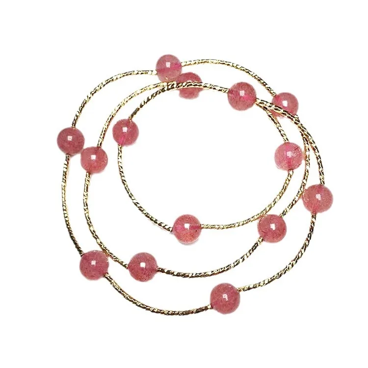 Wholesale Crystal Quartz Strawberry Quartz Bracelet 14K Gold Filled Color‑Retaining Women Jewelry Bracelet Accessories