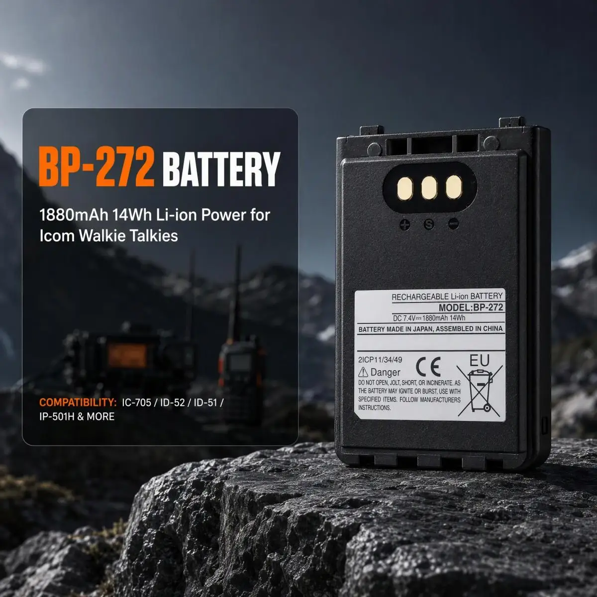 BP-272 14Wh Replacement Li-ion Battery for Icom IC-705 ID-31 ID-51 ID-52 IP-100H IP-501H IP-503H BP-271 BP-307 Walkie Talkie