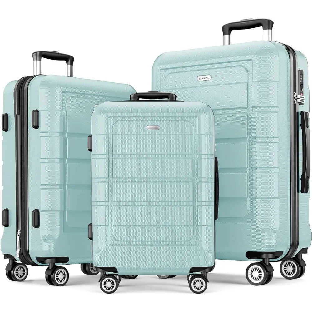 

SHOWKOO Luggage Sets Expandable PC+ABS Durable Suitcase Double Wheels TSA Lock Mint Green-