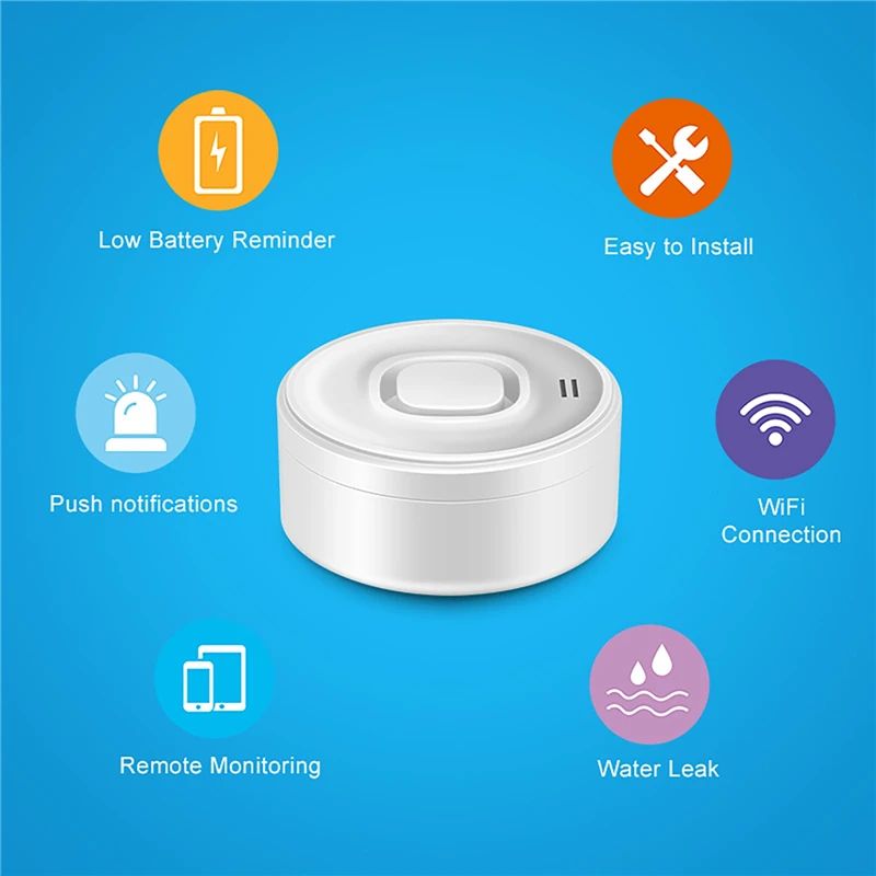 Tuya Smart WIFI Waterleksensor Detectie 100dB Hoogvolume Alarmkoppeling Waarschuwing Toepassing Externe bewaking met Alexa
