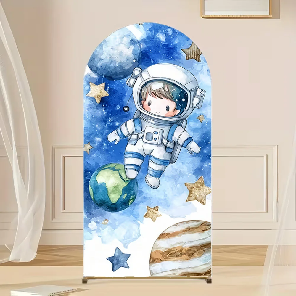 Outer Space Astronaut Boy 1st Birthday Party Arch Backdrop Cover Baby Shower Decor Galaxy Rocket Planet Background Party Banner