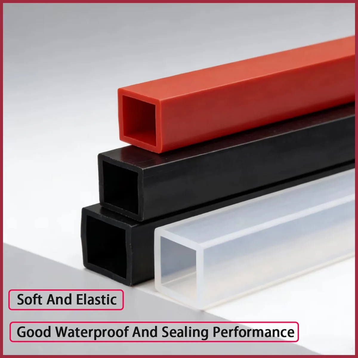 Black/Red/Transparent Silicone Square Tube Sleeve with High Temperature Resistant Square Sealing Strip, Multiple Specifications