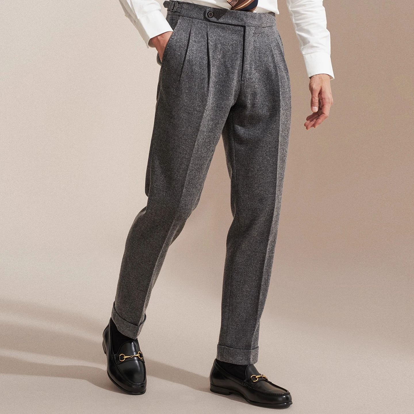 

Autumn and Winter Retro Gentleman Style Woolen Cuffed Nine-Point Trousers Business Casual Trousers Plus Size Men's Loose Fit