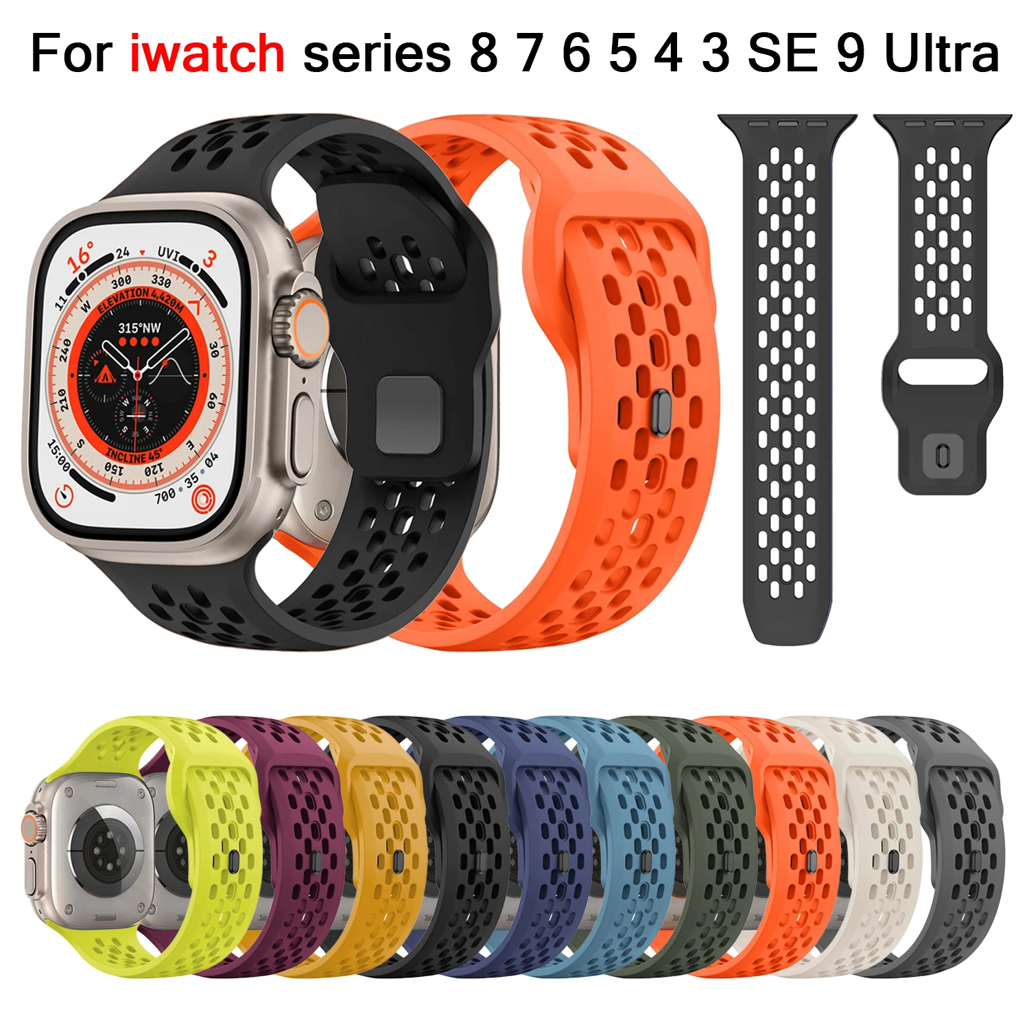 

For iWatch Ultra2 Apple Watch 10/9/8/1/2/3/4/5/6/7 46mm 49mm 45mm Silicone Strap Sports Bracelet Band For Watch 41 44 40 38 42mm