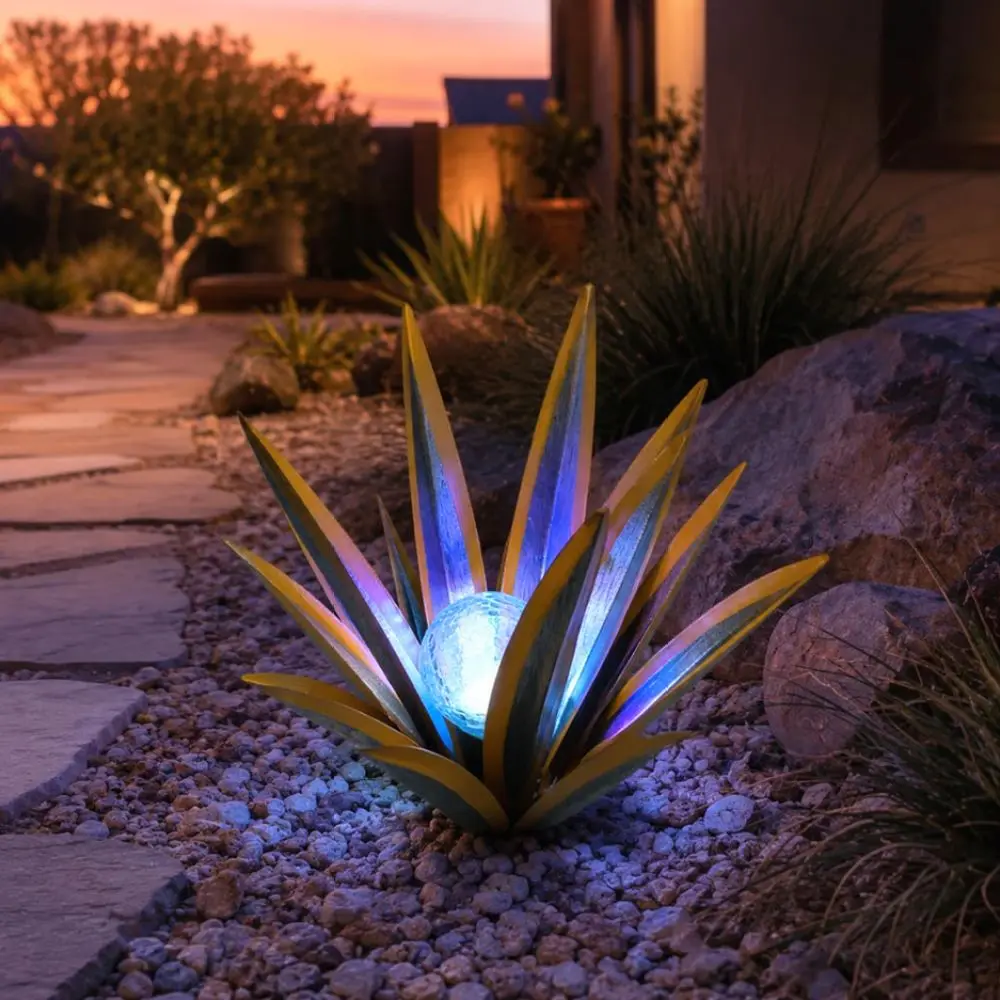 Lampe solaire d'extérieur en agave artificielle, piquet de jardin, sculpture de cour étanche, décoration LED, lampe de chemin de paysage